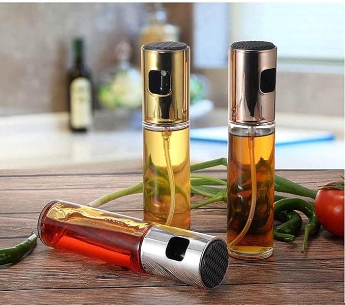 3Pcs Oil Sprayer Bottle Set, for Cooking Olive Oil Sprayer Refillable Dispenser Glass Bottle with Measurements BBQ/Making Salad/Baking/Roasting/Grilling/Frying Kitchen 100ml