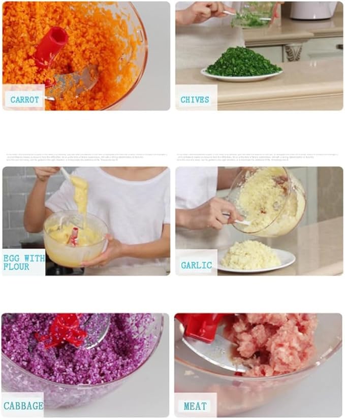 Multi-Functional Manual Food Processor,8 Cup Hand-powered Crank Chopper,Mincer Blender with Clear Container,for Vegetables Meat Fruits Nuts Herbs Onions