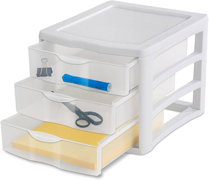 Sterilite ClearView Compact Stacking 3 Drawer Storage Organizer System, (8 Pack)
