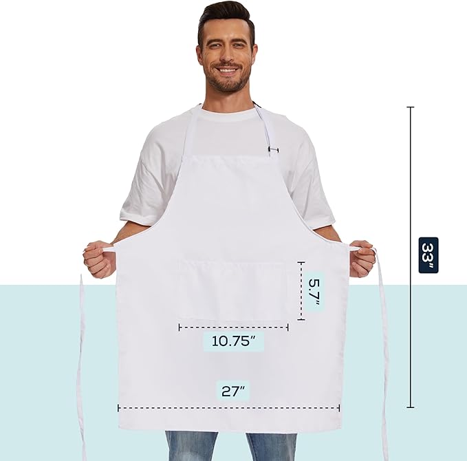 Will Well Kitchen Apron for Men and Women - 33" x 27" Oil-and-Water-Resistant with Adjustable Neck Strap and 38" Waist Ties for a Snug Fit, Lightweight with 2 Front Pockets - 6-Pack, Green