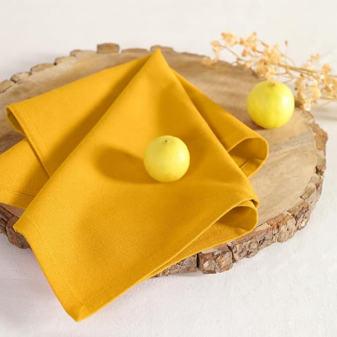 Cloth Napkins Set of 12 Solid Dinner Napkins 18x18 Inch, 100% Cotton, Soft Absorbent Reusable Washable Durable Napkin, Decorations, Restaurant, Wedding & Table Décor - Golden Yellow