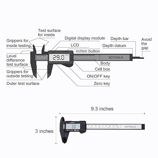 Digital Caliper 0-6" Measuring Tool, Micrometer Caliper with Auto-Off Feature, Interchangeable Between inches and millimeters for Jewelry Measurement and 3D Printing