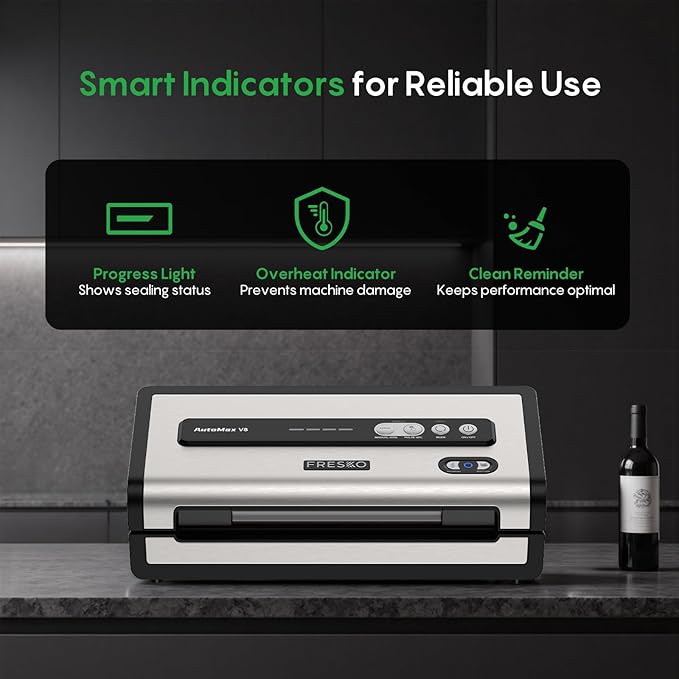 FRESKO Automatic Vacuum Sealer for Food, Hands-Free Operation Food Sealer, Continuous Seal 50 Bags in 20 Mins, Built-in Cutter & Roll Storage, Powerful Suction for Meal Prep & Bulk Food Storage
