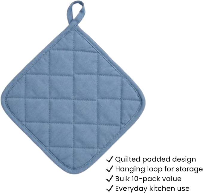 Lobyn Value Packs Economical Lightweight Bulk Potholders Ten (10) Pack Everyday Quality 6.5" Square Perfect for Craft Projects Sky Blue