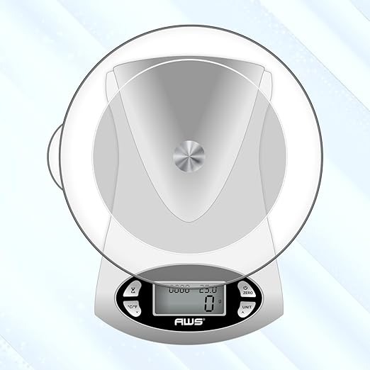 AWS Kitchen Pro 0.1g/0.001oz Precision Food Scale 5kg/11lb Digital Bowl Scale with Tempered Glass, | 2.72L Dishwasher-Safe Bowl, Tare, Timer, Clock & Room Temperature Display | Ultra Cooking Scale