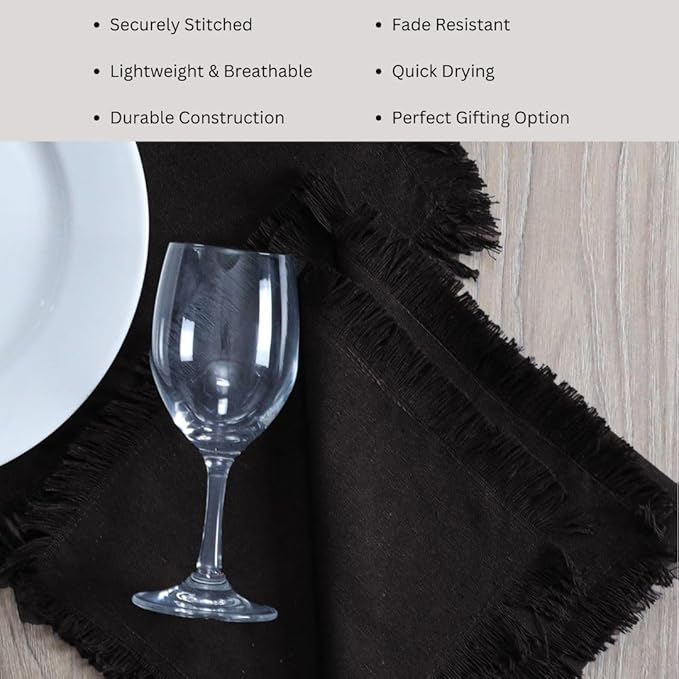 Cloth Dinner Napkins 100% Cotton Set of 6 - Soft Durable Reusable Table Napkins - for Dining Weddings Parties Holidays Easter and Everyday Use - Large 20x20 Inch Cloth Napkins Black