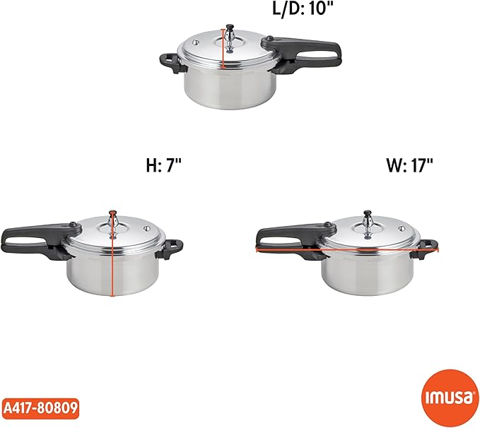 IMUSA 4.2 Quart Stovetop Aluminum Presure Cooker with safety valves for risk-free opening