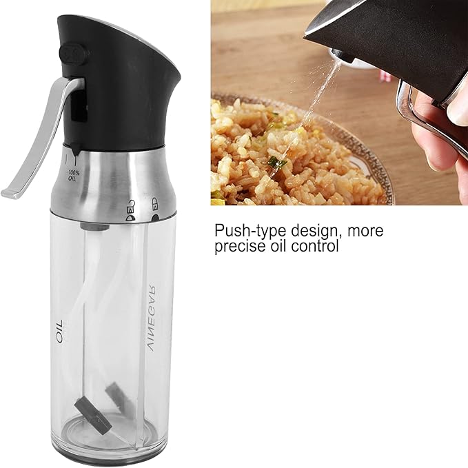 Oil Sprayer Bottle, Press Type Oil, Transparent Dual Chamber Seasoning Bottle with Ergonomic Handle, Leakproof Vinegar Sprayer for Cooking, Gadget