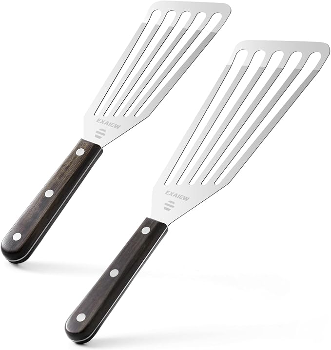 2 Pack Fish Spatula Stainless Steel,Flexible Metal Spatula Perfect for Flipping Eggs, Burgers and Baking, Durable Lightweight Kitchen Slotted Turner for Cooking & BBQ, Perfect Gifts