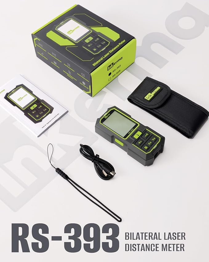 Inkerma Dual Laser Measurement Tool, 393Ft/120M Bilateral Laser Distance Meter, Rechargeable Laser Measure with Ft/in/M Multiple Units, Angle Sensor, Pythagorean Mode, Area and Volume