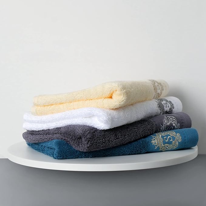 Luxury Bathroom Super Soft and Highly Absorbent Premium 100% Cotton Bath Towel Set for Gifts (White-S)