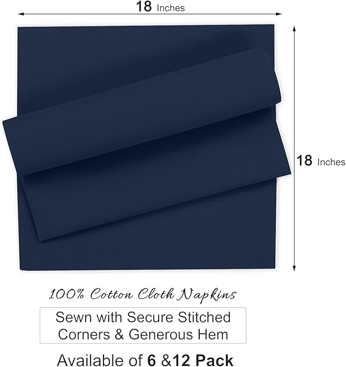 Ruvanti Cloth Napkins Set of 12, 100% Cotton High GSM 18x18 Inches Soft, Washable, Highly Durable & Absorbent, Perfect for Parties, Christmas, Thanksgiving Dinners – Pageant Blue