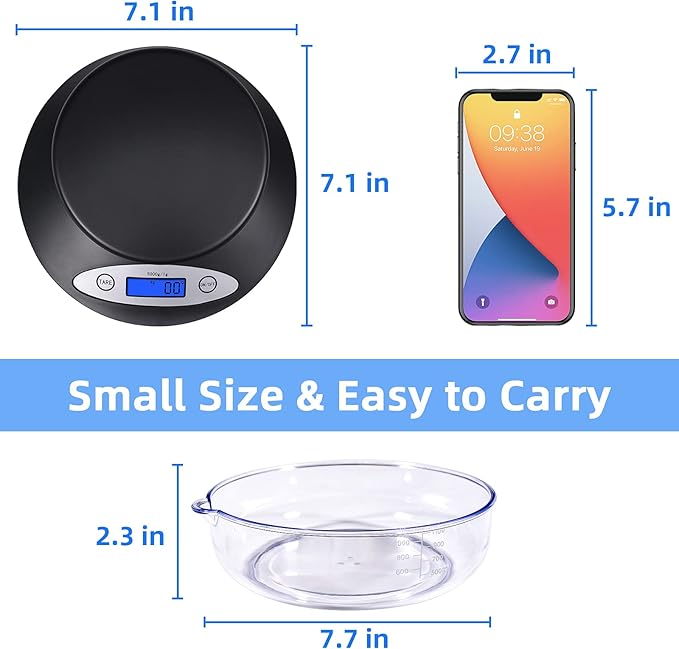 THINKSCALE Digital Kitchen Scale, Highly Accurate 5000g/11lb x 0.1oz, Food Scale for Cooking, Baking and Weight Loss, Kitchen Scale with Bowl 2 Modes and Tare Features, Back-lit LCD Display
