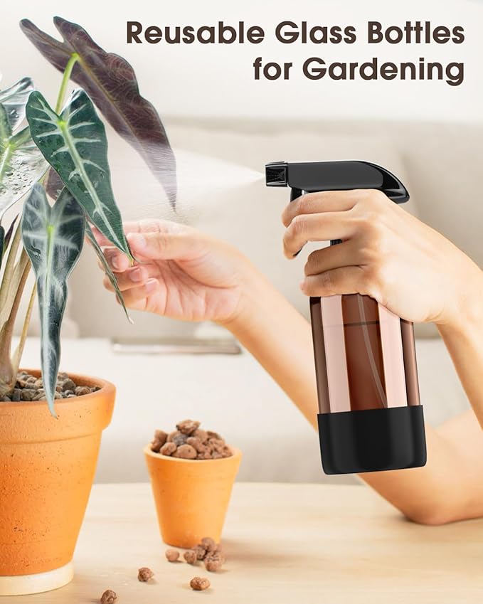 Bontip Glass Spray Bottle with Silicone Sleeve Protection, Amber Glass Spray Bottle Set for Window Cleaner Aromatherapy Facial Hydration Watering Flowers Hair Care 2 Pack/8 oz (Black & White)