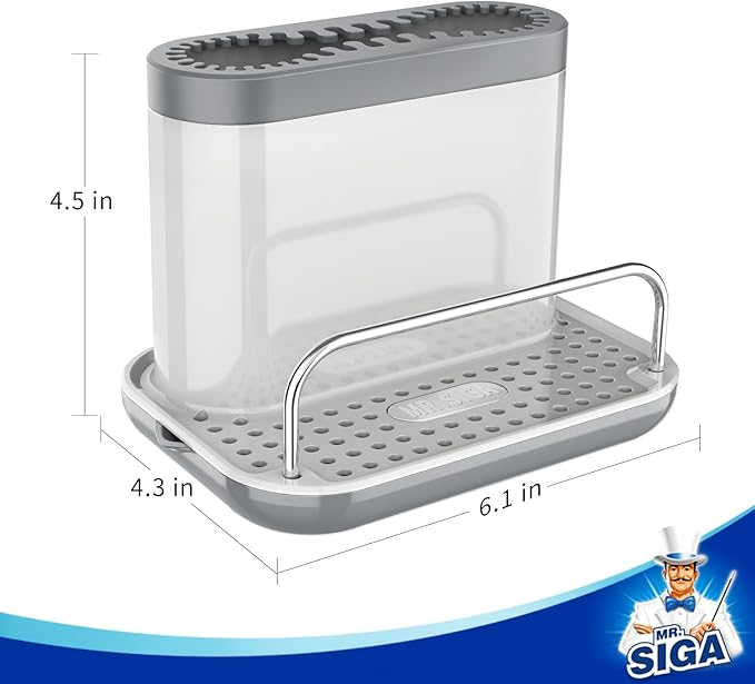MR.SIGA Sink Caddy, Kitchen Sink Organizer Sponge Brush Holder with Drip Tray, White & Gray