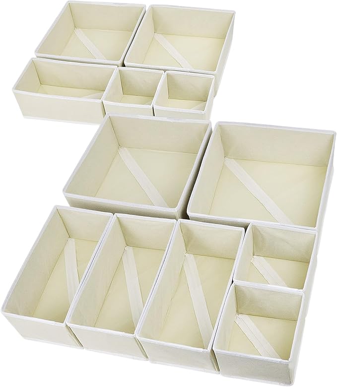 Fordonral Drawer Organizer Clothes, Foldable Fabric Dresser Organizer Closet Organizers and Storage Box for Underwear,Folded Clothes,Baby Clothing,Socks,Bra,Towels,Ties(12 Pack,Yellow)