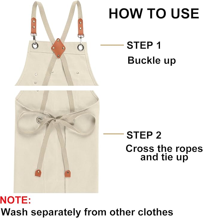 ZOMAO Chef Apron for Women Men with Large Pockets, Cotton Canvas Cross Back Waterproof Work Aprons for Kitchen Cooking Bib