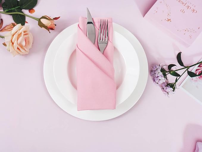 Blush Pink Cloth Napkins,Cotton Napkins Set of 6, Valentine Dinner Napkins,Table Decorations, Soft Comfortable and Reusable 18 x 18 Inch(Pink)