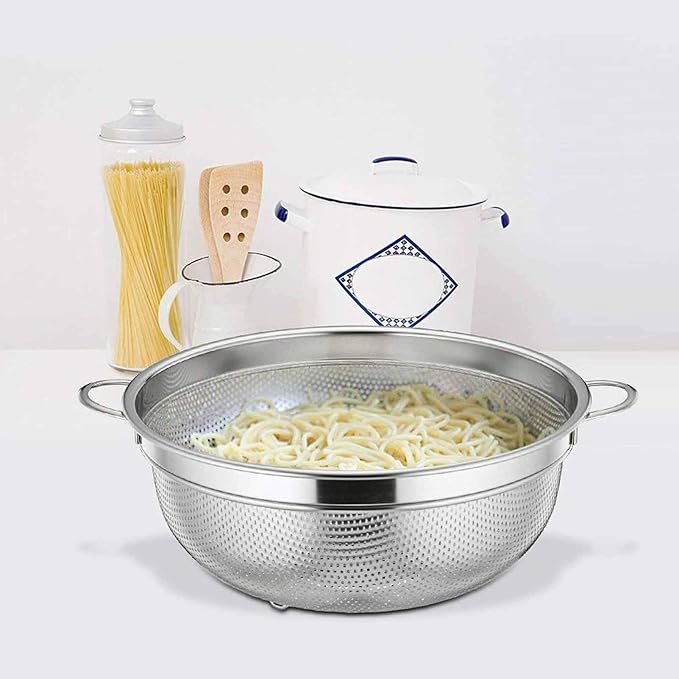 TeamFar Colander, 3qt Colander Strainer Stainless Steel, Solid Handle & Elevation Base, Micro-perforated & Dishwasher Safe