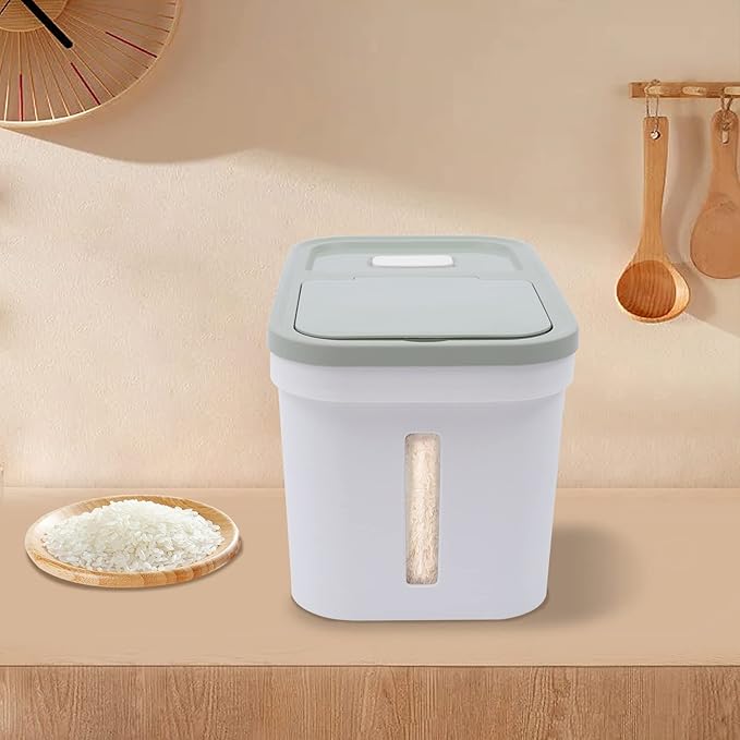 22Lbs Large Rice Storage Container, Cereal Rice & Grain Dispenser Airtight Bulk Food Storage Bucket with a Measuring Cup Rice Dispenser Dry Food Grain Dispenser for Grains Rice (Green and White)