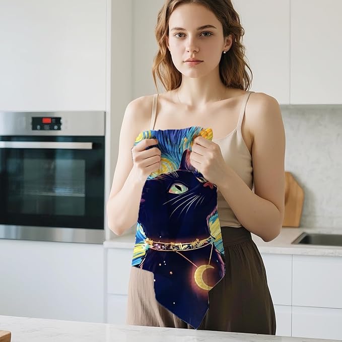 2Pcs Cat Kitchen Towels, Cats Floral Absorbent Tea Towel Decorative Dish Hand Towels Cat Lover Gifts for Cleaning Drying Cats Owners Women Mom Housewarming Gifts 14 x 24 Inch Kitchen Home Decor-1