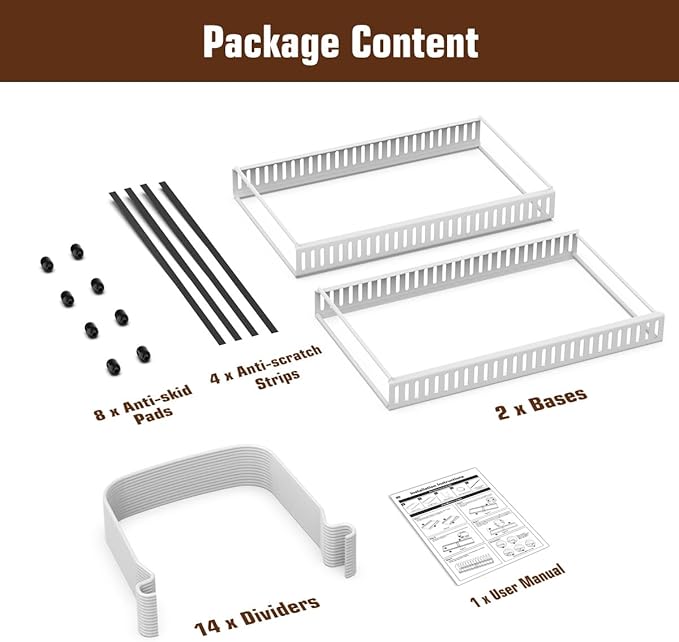 Housolution Cutting Board Organizer Rack, Expandable Baking Tray and Cookie Sheet Organizer with 14 Adjustable Dividers, Bakeware Muffin Tin Cupcake Pan Storage Organizer for Cabinet, White
