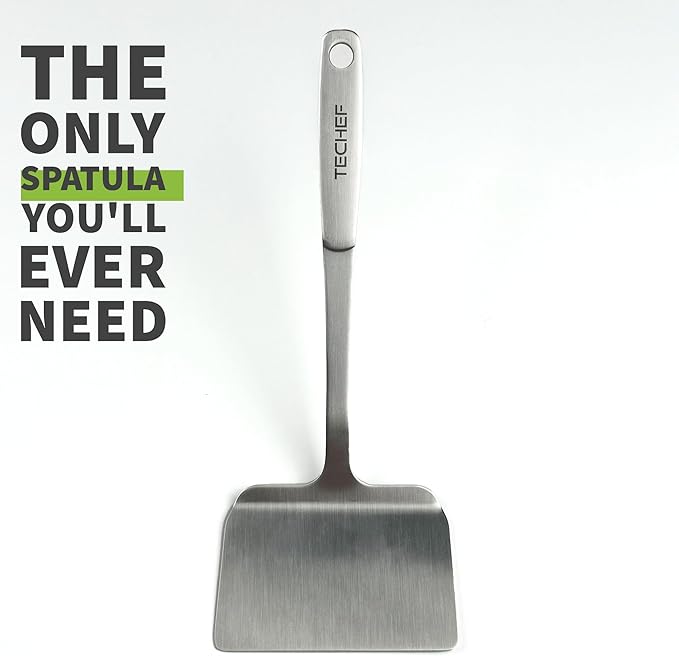 TECHEF - ChefCore 304 Stainless Steel Solid Turner Spatula with Ergonomic Handle, One-Piece Unibody Design, Rustproof & Heat Resistant, 10.5" Serving Utensil – Made in Korea