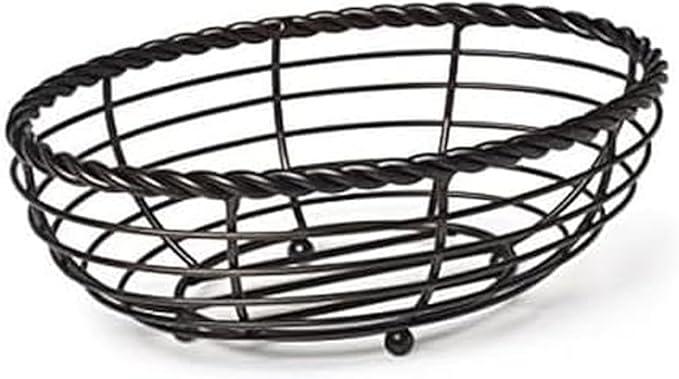 Gourmet Basics by Mikasa 5153171 Rope Metal Oval Bread Basket, Antique Black