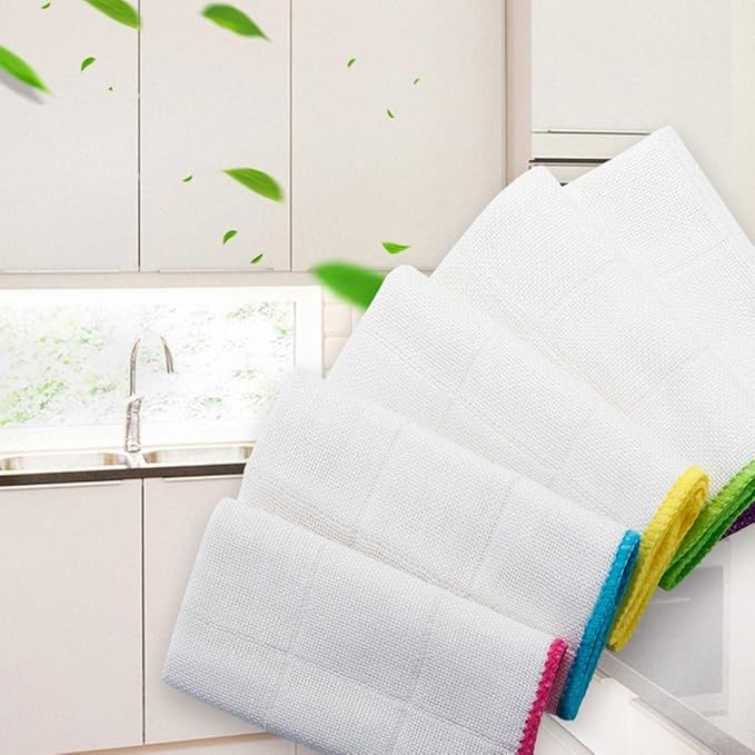 10 Pack Dishcloths White Fiber Dish Cloths Towels Set 12" x 12" Kitchen Washable Wash Cleaning Cloths Absorbent Reusable Small Muslin Dish Rags for Washing Dishes (Bamboo Fiber,10 pcs)