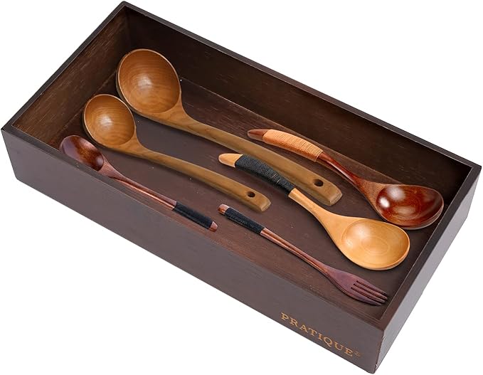 PRATIQUE Bamboo Drawer Organizer - Kitchen Utensil Organizer Silverware Tray Cutlery Holder,Office Desk Supplies and Accessories,12 * 5.9 * 2.6,Nut-brown