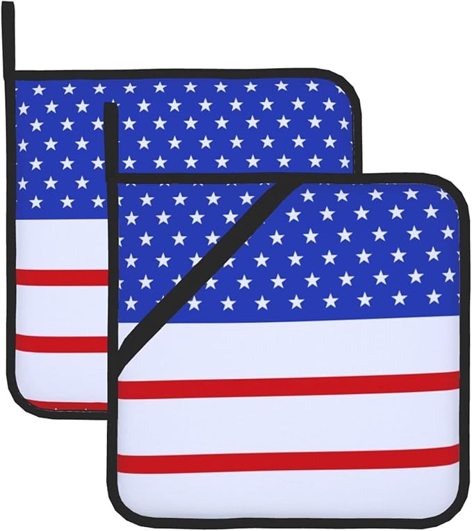 2Pcs Memorial Flag Pot Holders for Kitchen Clearance Heat Resistant Hot Pads for Cooking Baking Grilling