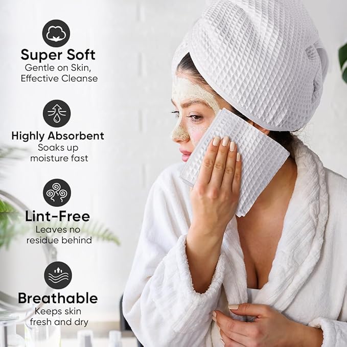 HOMEXCEL Waffle Weave Microfiber Towel, 10 Pack Lint Free Cleaning Rags, 12 x 12 Inches Barista Towels, Reusable Microfiber Cleaning Cloth for Household, Kitchen, Glass and Window, White