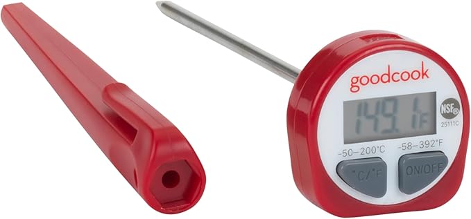 GoodCook Everyday Digital Food Thermometer Instant Read with Stainless Steel Probe, Fahrenheit & Celsius Display & Includes Storage Sleeve, Red