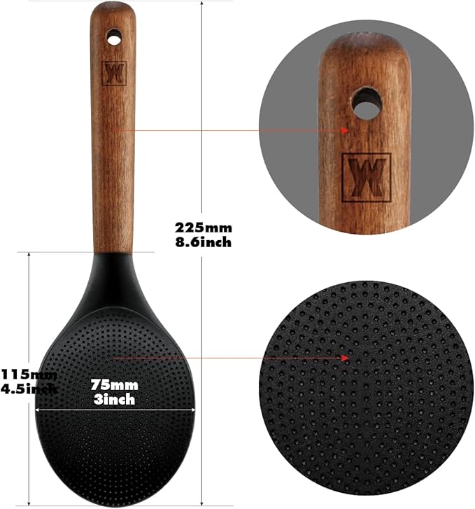 WAGENSTEIGER Silicone Rice Paddle with Wooden Handles: Non-Stick Rice Spoon, Mashed Potato Serving Spoon, Heat Resistant Cookware, Protects Surfaces with Gentle Head Design