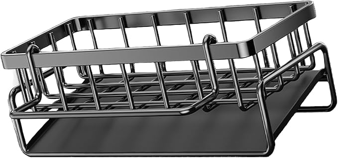 Sponge Holder for Kitchen Sink with Rag Holder, Kitchen Countertop Organizers and Storage Essentials, Rustproof Carbon Steel, Soap Dispenser Organize (Black)