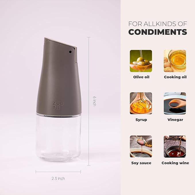 Zuutii Olive Oil and Vinegar Dispenser Set, 5.8Oz Glass Oil Bottle Set for Kitchen, Soy Sauce Bottle with Drip-Free Spout, Auto Flip and Dishwasher Safe, Dark Gray