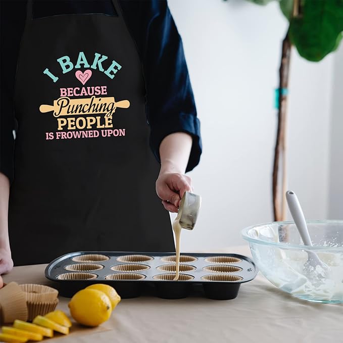 Baking Aprons for Women with Pockets, I Bake Because People Is Frowned Apron, Cute Baking Gifts for Bakers Friends