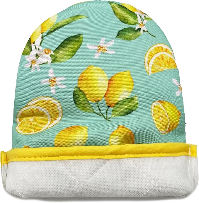 Lemon Mini Silicone Oven Mitts 2-Pack Set, Heat Slip Resistant Kitchen Gloves, Soft Short Oven Mittens for Safe Cooking Baking Grilling