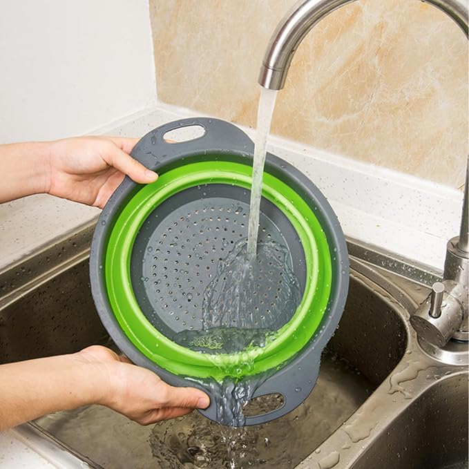 Collapsible Colander Set of 3, Space-Saving Foldable Strainer for Kitchen, 3 Sizes Food Strainer for Draining Pasta, Vegetable and Fruit, Kitchen Gadgets for Home Use and Outdoor Camping (Green)