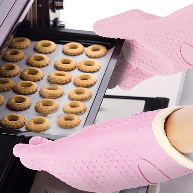 3 Pairs Silicone Oven Mitts Set, Heat Resistant Oven Glove with Soft Cotton Lining, Waterproof Non-Slip Kitchen Mittens for Men Women Grilling Cooking Baking