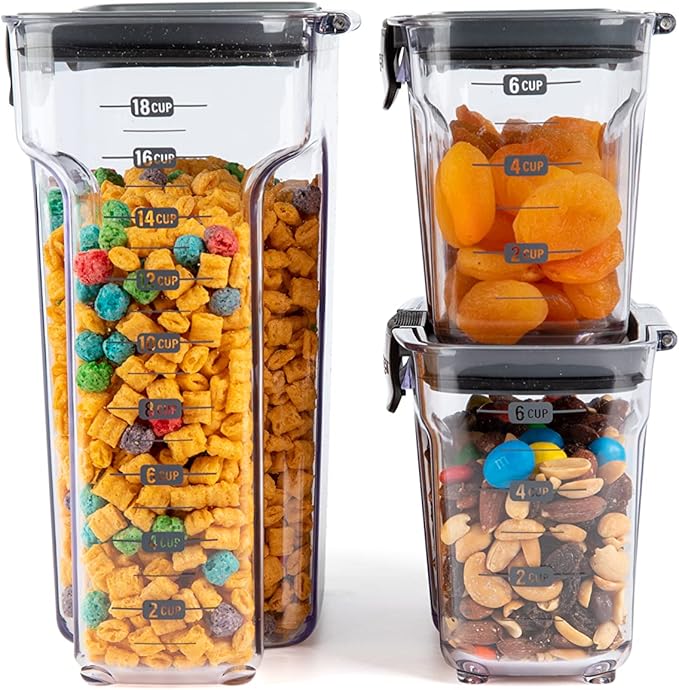ProKeeper+ by Progressive International Clear Plastic Airtight Food Baker's Kitchen Storage Organization Container Canister Set with Magnetic Accessories (Cereal 1.5-Quart)