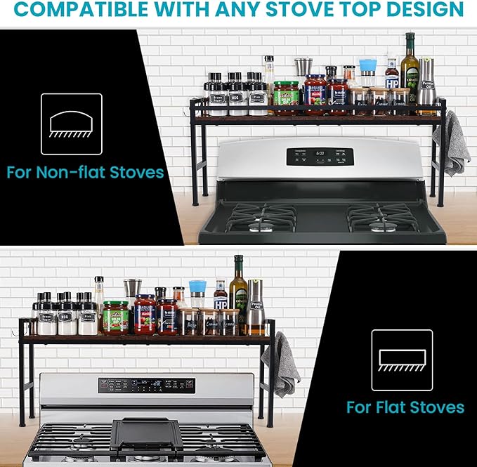 Spice Rack Shelf for Kitchen Stove,Stove Top Shelf with 4 hooks Extra Storage Countertop, Seasoning Organizer,Kitchen Organizers and Storage