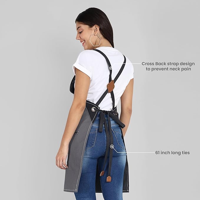 Chef Apron, Recycled Cotton Kitchen Apron with an Adjustable Neck with Long Ties, for cooking, baking