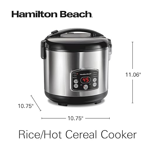 Hamilton Beach Digital Programmable Rice Cooker & Food Steamer, 14 Cups Cooked (7 Uncooked) With Steam & Rinse Basket, Stainless Steel (37548)