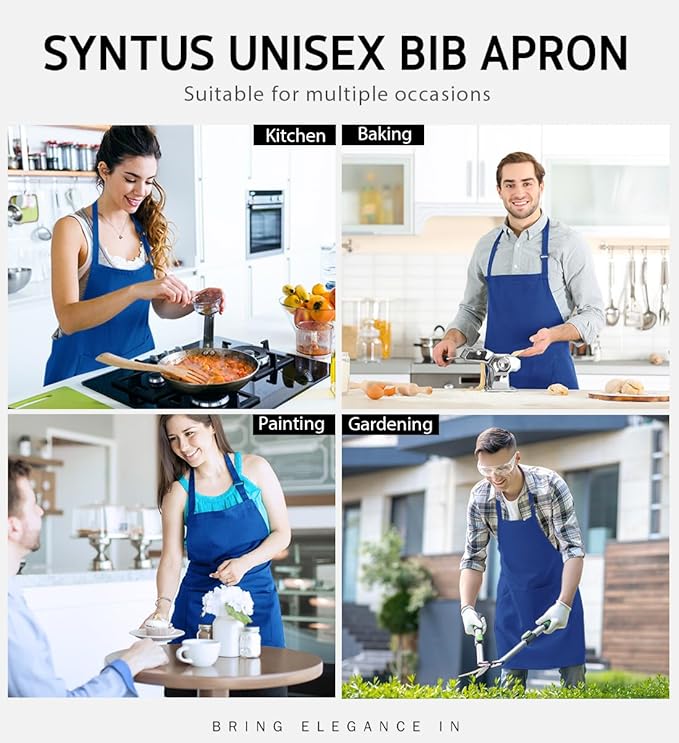 Syntus Apron for Men Women, Adjustable Cooking Kitchen Chef Aprons with 2 Pockets, Cotton/Polycotton/Polyester