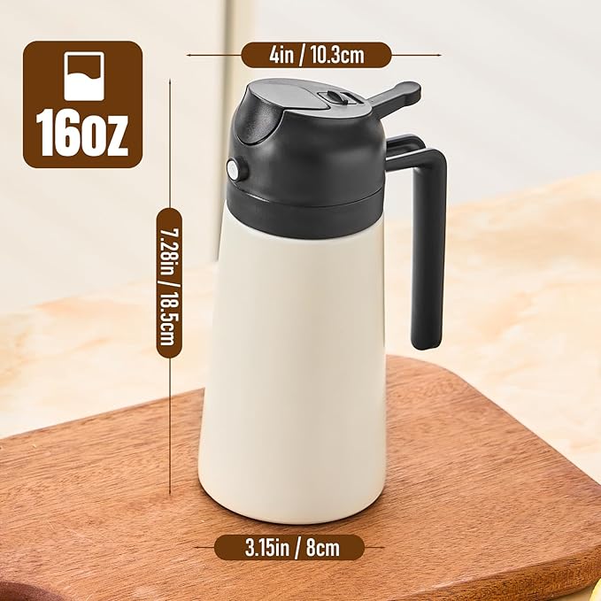 Baalaka Oil Sprayer for Cooking, Olive Oil Dispenser Bottle for Kitchen, 2 in 1 oil dispenser and oil sprayer, Stainless Steel Oil Bottles for Kitchen, Air Fryer BBQ Salad Baking (Black 16oz/470 ml)