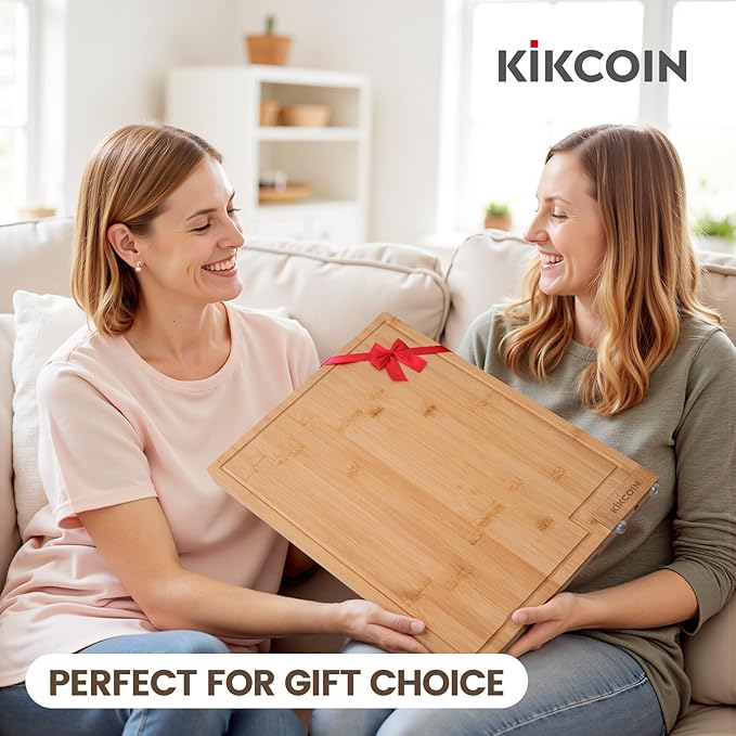 Kikcoin Bamboo Cutting Boards for Kitchen, 2XLarge Wood Cutting Board with Rotating Kickstand & Juice Groove, Wooden Chopping Board for Meats Veges Fruits, Heavy Duty Serving Tray, 20 x 14 inch