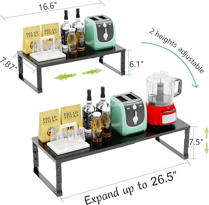 Jojocross Expandable Stackable Spice Rack Organizer for Kitchen Cabinet,Adjustable Counter Shelf, countertop, Pantry,Cupboard,Bathroom,Bedroom(3Packs/Black/Medium)