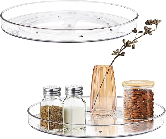 2 Pack Lazy Susan Organizer, 10.6" Clear Lazy Susan Turntable for Kitchen Cabinet,Turntable Organizer for Countertop, Pantry Organization and Storage