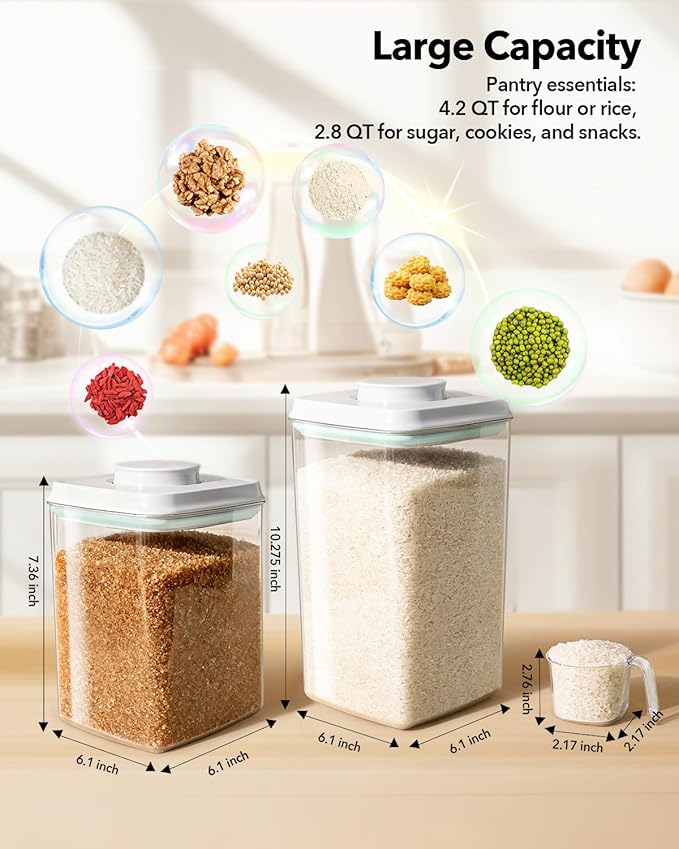 Ankou Food Storage Container Sets, 2.8 Qt *2+ 4.2 Qt *4 Airtight Canisters with Lids and 130ml Scoop, BPA-Free Plastic Pantry Containers for Flour, Sugar, Rice
